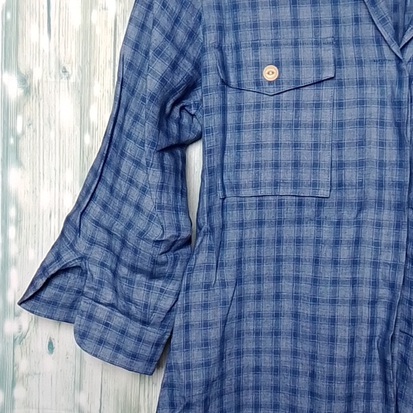 Linen Lauren Ralph Lauren button down shirt dress blue plaid size 12 - Picture 3 of 8